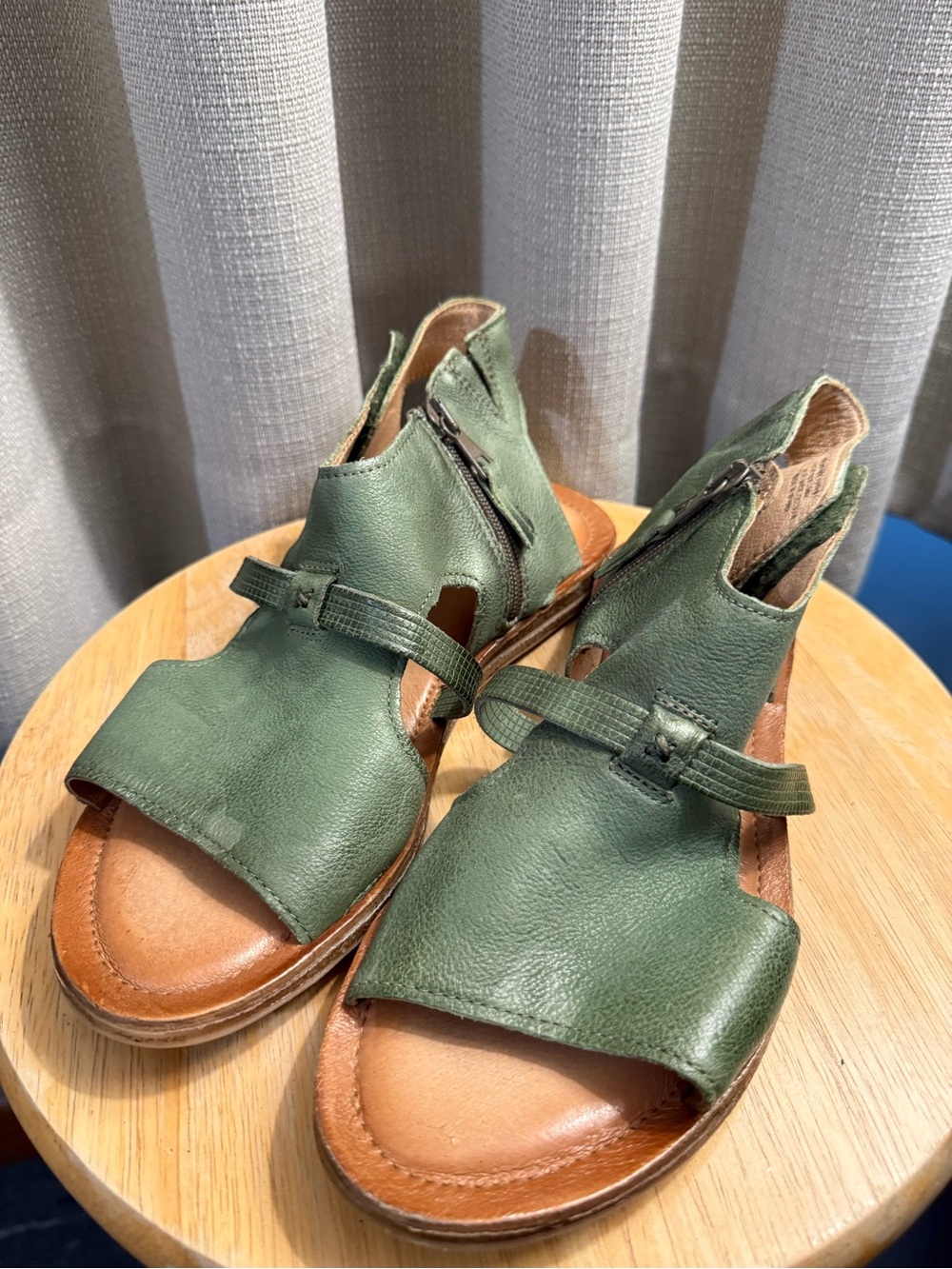 Miz Mooz Olive Green Leather Open-Toe Sandals
